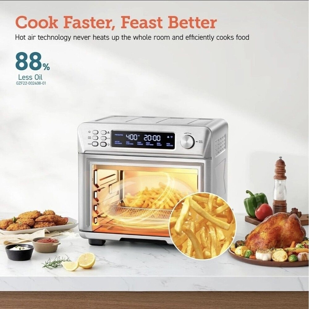 Versatile 12-in-1 Air Fryer & Toaster Oven with 26QT Capacity - Silver